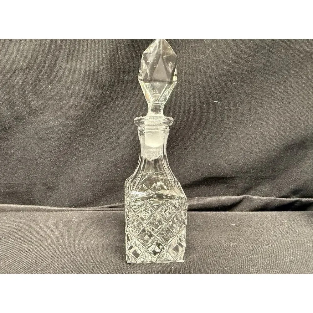 Rare Mini Crystal Clear Glass Cruets & Jam Jar W/ Spoon Set Of 3 Square Vintage